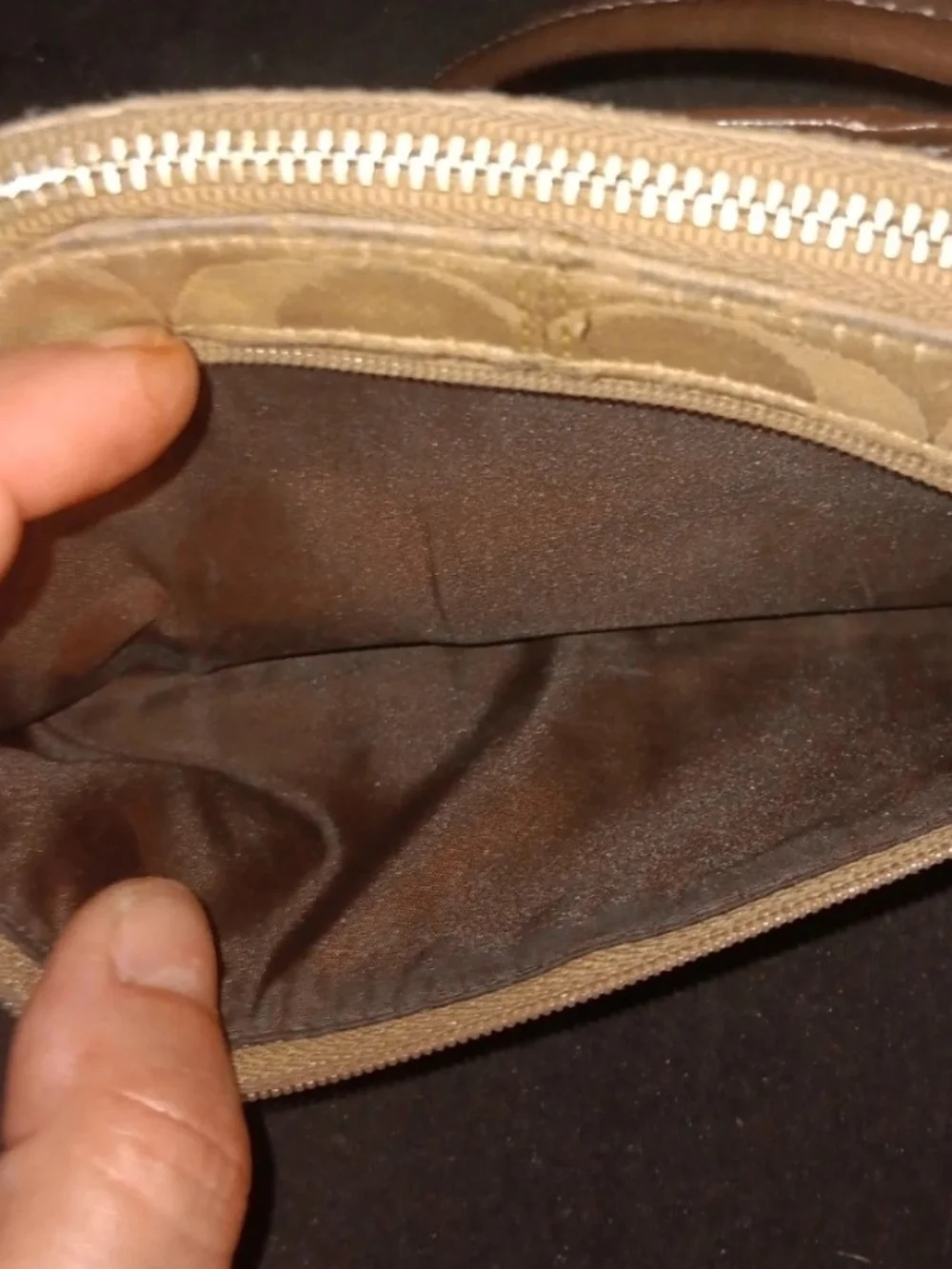 Coach Tan Signature Canvas Wristlet with Brown Leather Trim